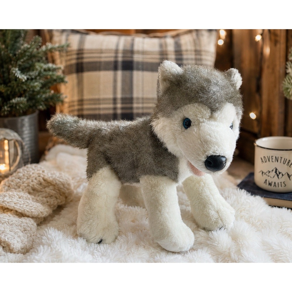 Retired Build a Bear 18" Siberian Husky Wolf Plush Gray White Blue Eyes Wolf Dog
